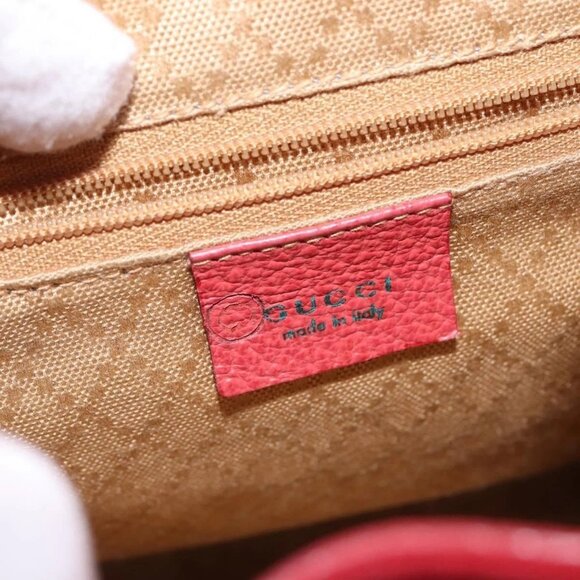 GUCCI Bamboo Backpack Suede Leather Red Gold Auth - Picture 12 of 16